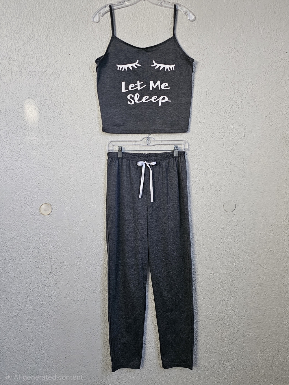 SHEIN Charcoal Gray 'Let Me Sleep' Pajama Set with White Accents Size M